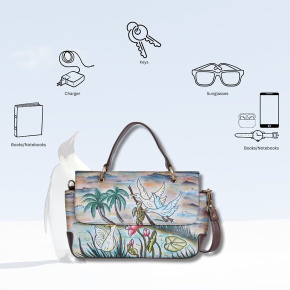 Hand-Painted Ladies' Top Handle Satchel Bag – Handbag Purse, Crossbody Sling Bag - Picture 3 of 9